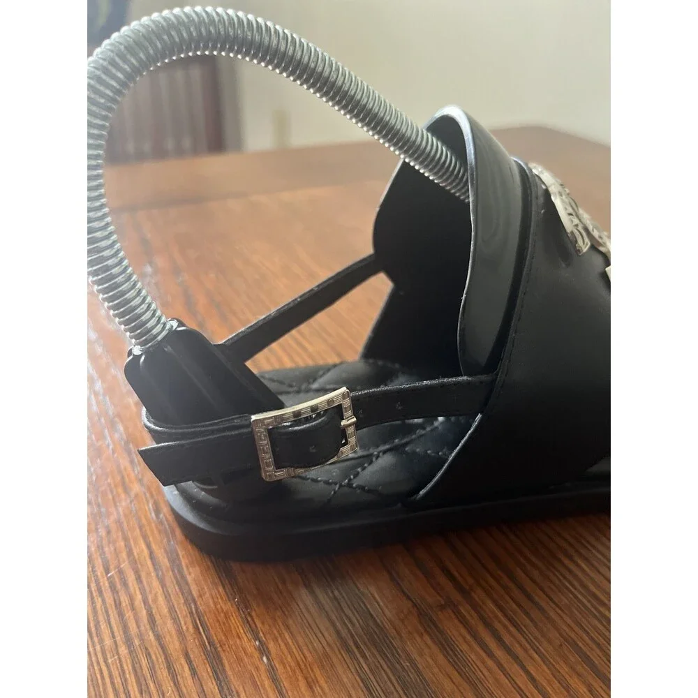 Chanel Black Quilted Leather CC Logo Thong Sandals, Size 39